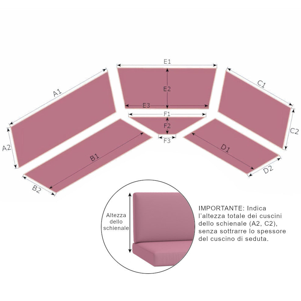 3 pezzi - Cuscino per panca ad angolo con schienale